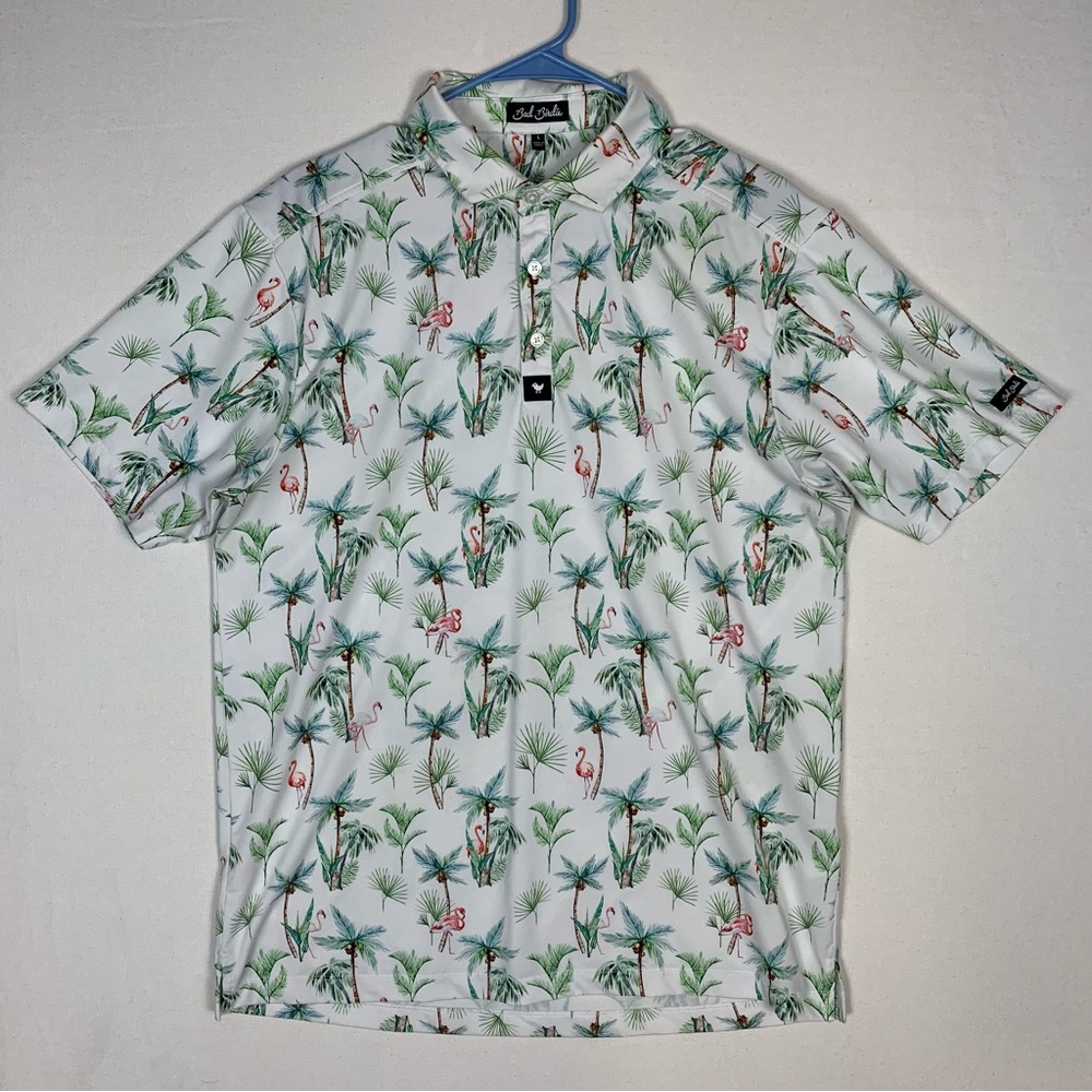 Bad Birdie Men’s Flamingo Tropical polo